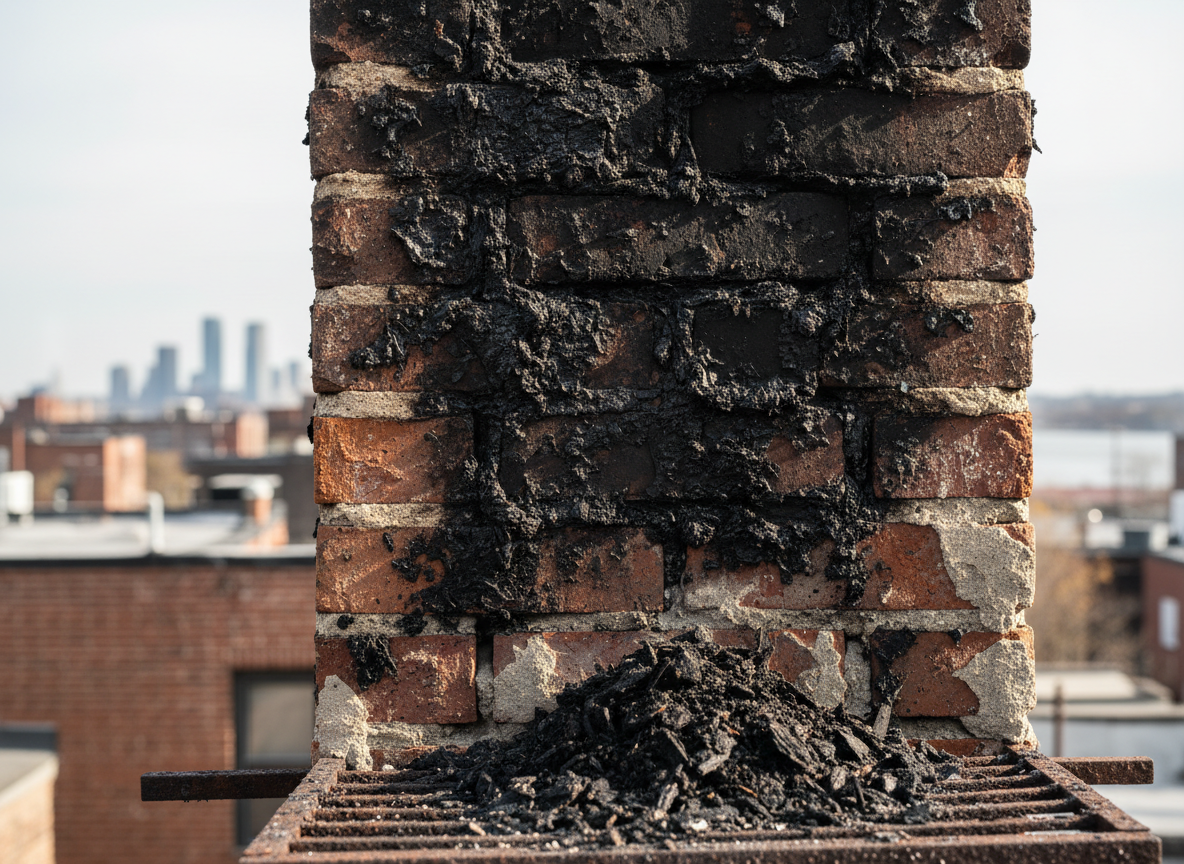 Creosote Buildup Signs In Older West New York Brick Chimneys